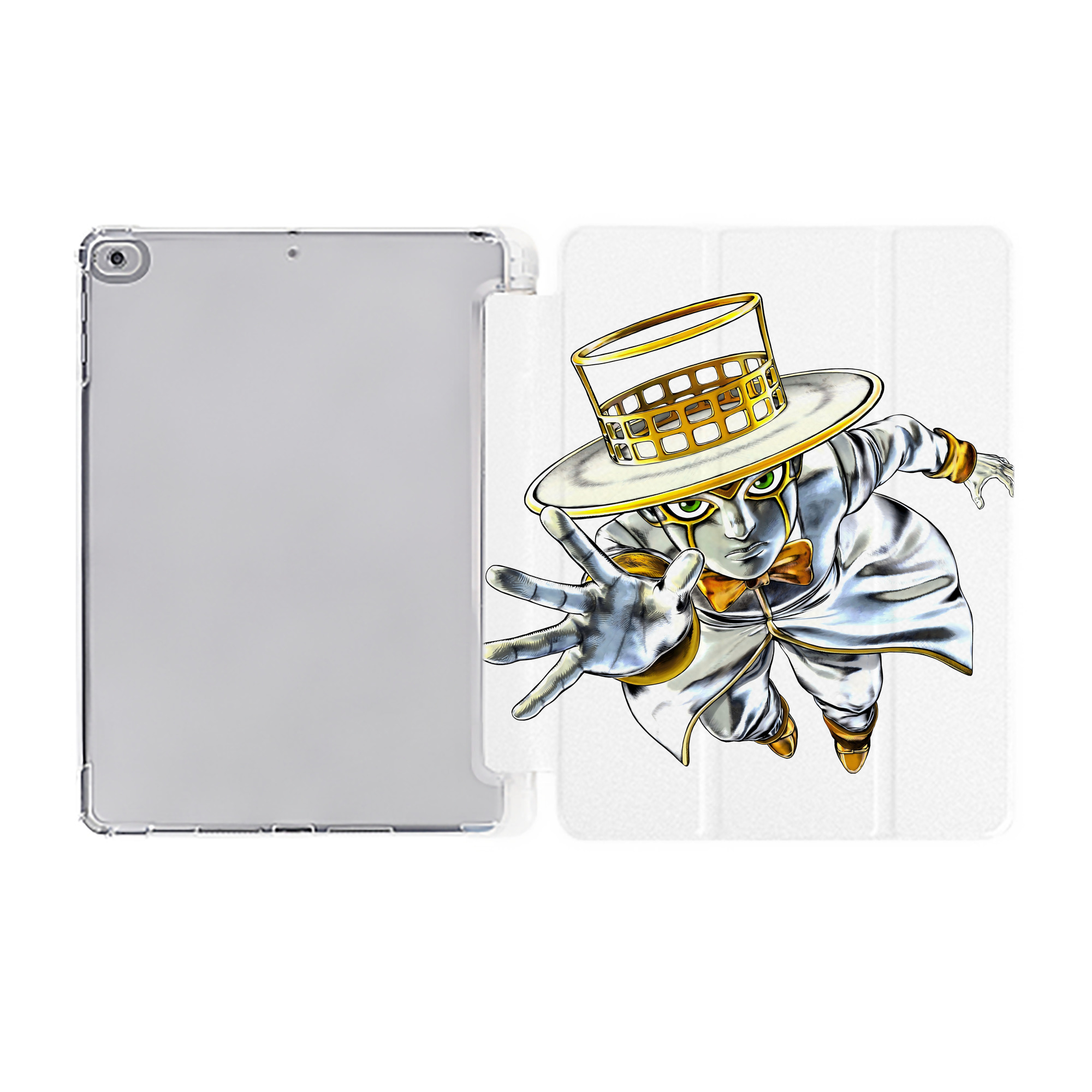 （画像用） ジョジョの奇妙な冒険 岸辺 露伴（きしべ ろはん） JoJo's Bizarre Adventure Rohan Kishibe IPad ケース ペン収納付き 三つ折りスタンド PUレザー×シリコン 対応機種9.5/10.5/10.9インチ